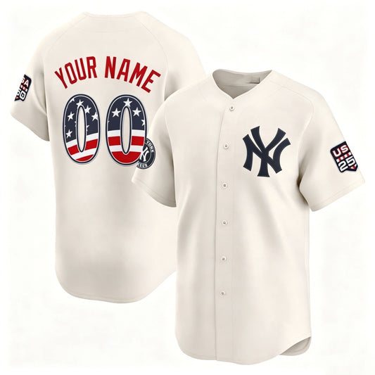 Custom New York Yankees Cream RONA USA 250 Fourth of July Limited Stitched Jersey