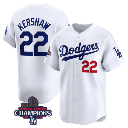 Los Angeles Dodgers #22 Clayton Kershaw White RONA 2024 World Series Champions Home Limited Stitched Jersey