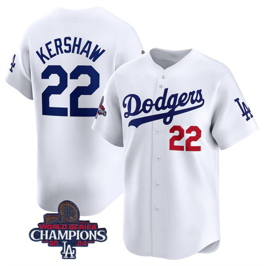 Los Angeles Dodgers #22 Clayton Kershaw White RONA 2024 World Series Champions Home Limited Stitched Jersey