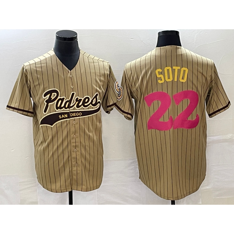 San Diego Padres #22 Juan Soto Tan RONA Pinstripe 2023 City Connect Cool Base Stitched Jersey