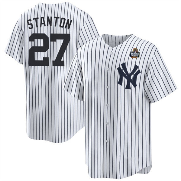 New York Yankees #27 Giancarlo Stanton White RONA 2024 World Series With Name Cool Base Stitched Jersey