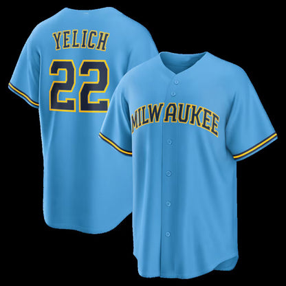 Milwaukee Brewers #22 Christian Yelich Light Blue RONA Road Replica Jersey