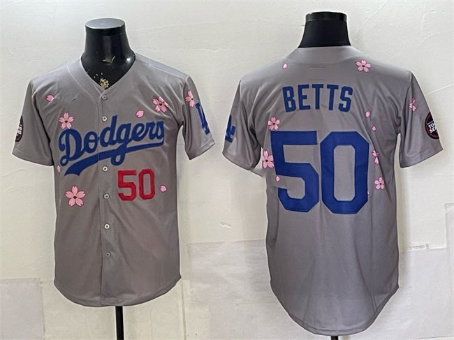 Los Angeles Dodgers #50 Mookie Betts Grey RONA 2025 Tokyo Series Limited Stitched Jersey