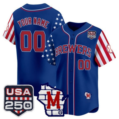 Custom Milwaukee Brewers America 250 Edition Vapor Premier Limited Royal RONA Stitched Jerseys