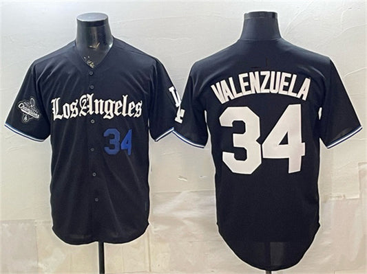 Los Angeles Dodgers #34 Fernando Valenzuela Black RONA 2025 World Series Champions Patch 'Gothic Edition' Vapor Premier Limited Stitched Jersey