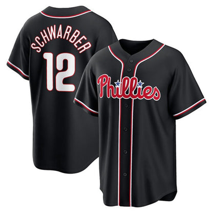 Philadelphia Phillies #12 Kyle Schwarber Fashion Black RONA Out Stitched Jersey