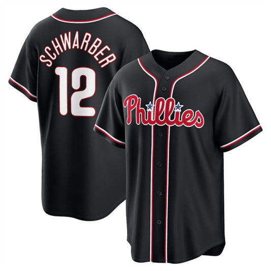 Philadelphia Phillies #12 Kyle Schwarber Fashion Black RONA Out Stitched Jersey