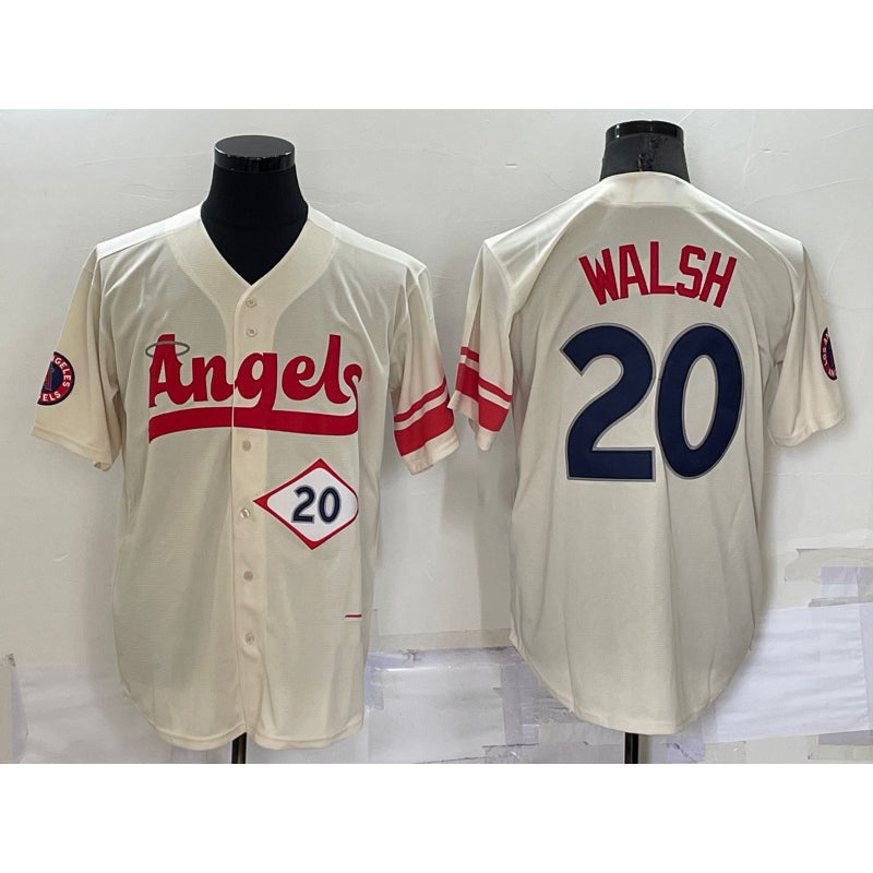 Los Angeles Angels #20 Jared Walsh Number Cream RONA 2022 City Connect Cool Base Stitched Jersey