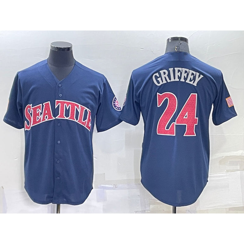 Seattle Mariners #24 Ken Griffey Navy Blue RONA Fashion Stars Stripes Cool Base Independence Day Jersey