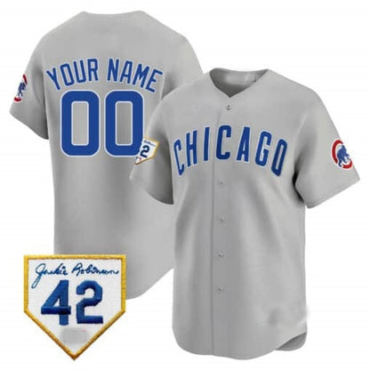 Custom Chicago Cubs 2024 Jackie Robinson Patch Vapor Premier Limited Jersey V2 ¨C Gray RONA