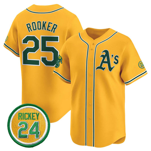 Oakland Athletics #25 Brent Rooker Yellow RONA 2024 Limited With Rickey Henderson Patch Stitched Jersey