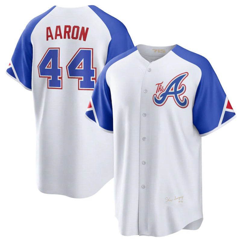 Atlanta Braves #44 Hank Aaron White RONA 2023 City Connect Cool Base Stitched Jersey