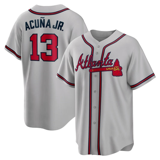 Atlanta Braves #13 Ronald Acuna Jr. Gray RONA Road Replica Player Name Jersey