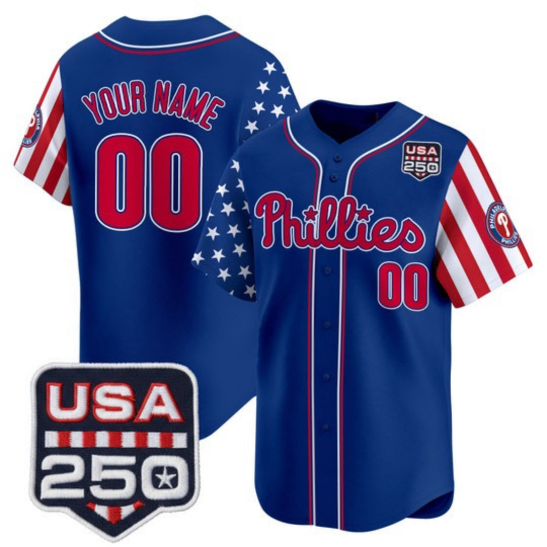 Custom Philadelphia Phillies America 250 Edition Vapor Premier Limited Royal RONA Stitched Jerseys