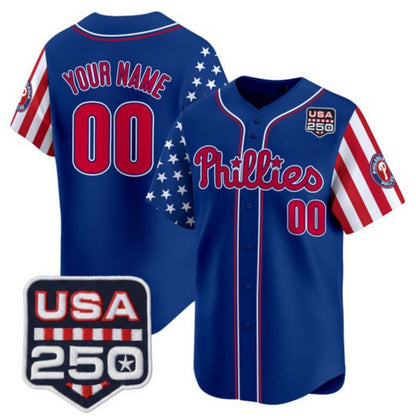 Custom Philadelphia Phillies America 250 Edition Vapor Premier Limited Royal RONA Stitched Jerseys