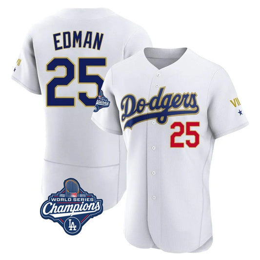 Los Angeles Dodgers #25 Tommy Edman Player Gold White RONA World Series Meet 2026 Collection Stadium Limited Elite Stitched Jerseys