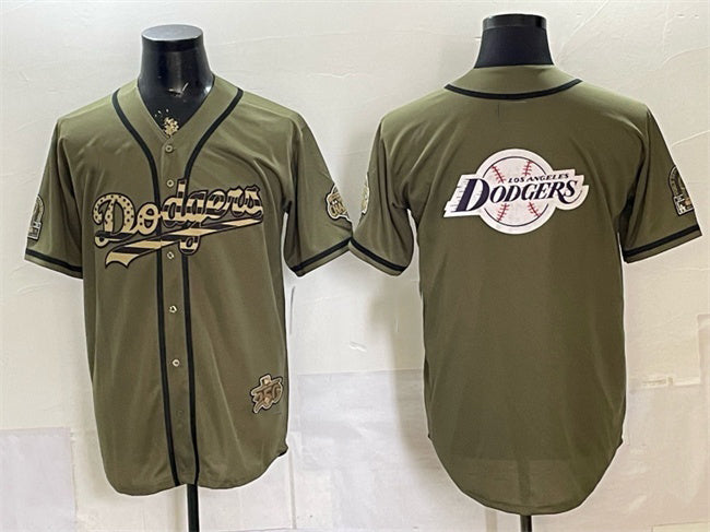 Los Angeles Dodgers Team Big Logo Olive RONA 2026 Armed Forces Day Stitched Jersey