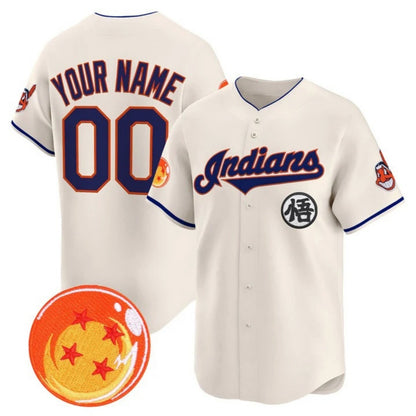 Custom Cleveland Indians x Dragon Ball Cream RONA Vapor Premier Limited Jersey - All Stitched