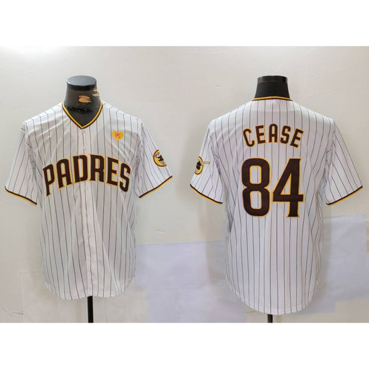 San Diego Padres #84 Dylan Cease White RONA Team Logo With PS Patch Stitched Cool Base Jersey