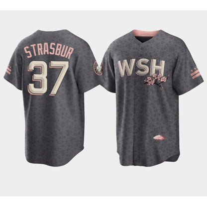 Washington Nationals #37 Stephen Strasburg 2022 Grey RONA City Connect Cherry Blossom Cool Base Stitched Jersey