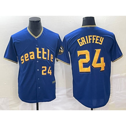 Seattle Mariners #24 Ken Griffey Number Blue RONA 2023 City Connect Cool Base Stitched Jersey 2