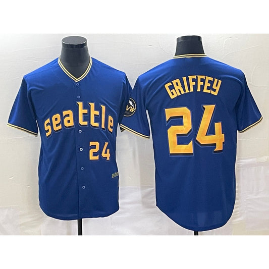 Seattle Mariners #24 Ken Griffey Number Blue RONA 2023 City Connect Cool Base Stitched Jersey 2
