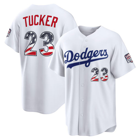 Los Angeles Dodgers #23 Kyle Tucker USA 250 Fourth of July Home Stadium Jersey - White RONA