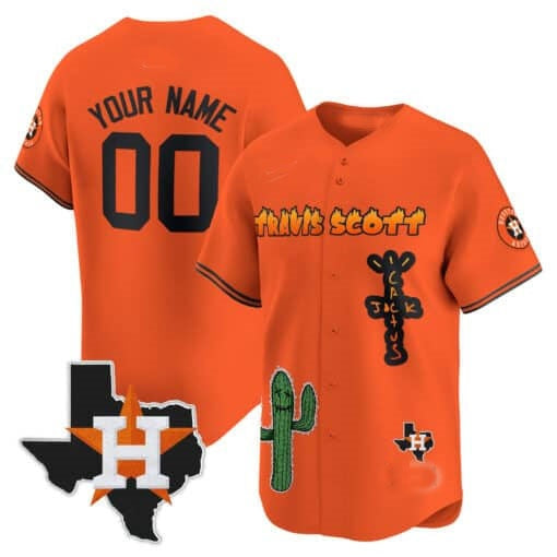 Custom Houston Astros Cactus Jack Patch Vapor Premier Limited Jersey V9 ¨C Orange RONA