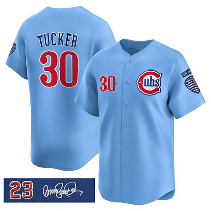 Chicago Cubs #30 Kyle Tucker Blue RONA 'Ryne Sandberg Tribute' Vapor Limited V3 Stitched Jersey