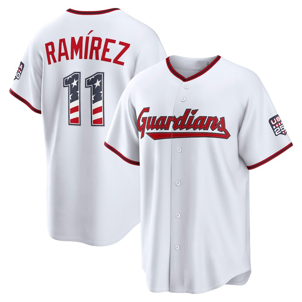 Cleveland Guardians #11 Jos¨¦ Ram¨ªrez USA 250 Fourth of July Home Stadium Jersey - White RONA