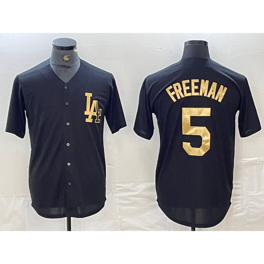 Los Angeles Dodgers #5 Freddie Freeman Black Gold RONA Cool Base Stitched Jersey