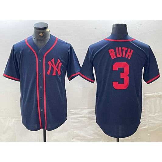 New York Yankees #3 Babe Ruth Navy Red RONA Fashion Cool Base Jersey