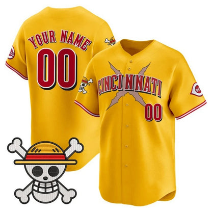 Custom Cincinnati Reds x One Piece Gold RONA Vapor Premier Limited Jersey - Stitched