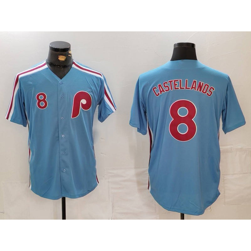 Philadelphia Phillies #8 Nick Castellanos Number Light Blue RONA Cooperstown Cool Base Jersey