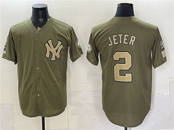 New York Yankees #2 Derek Jeter Olive RONA 2026 Armed Forces Day Stitched Jersey