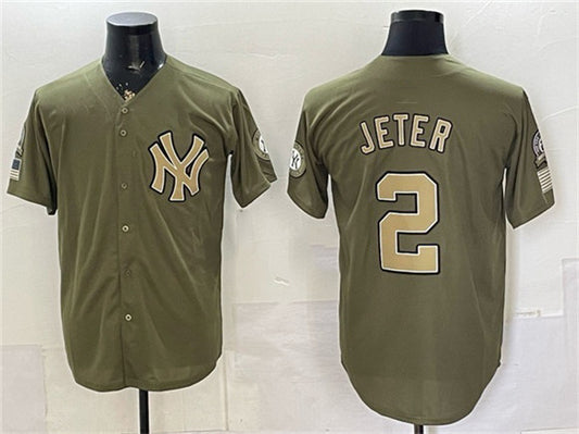 New York Yankees #2 Derek Jeter Olive RONA 2026 Armed Forces Day Stitched Jersey