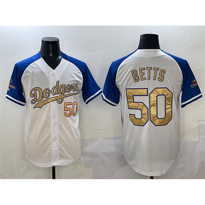 Los Angeles Dodgers #50 Mookie Betts White Royal Gold RONA 2024 World Series Champions Vapor Limited Stitched Jersey