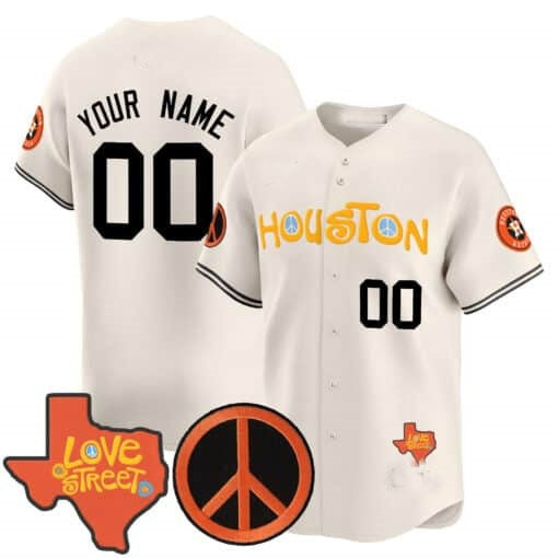 Custom Houston Astros  Love Street & Peace Sign Patch Vapor Premier Limited Jersey V2 ¨C Cream RONA