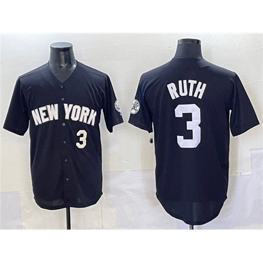 New York Yankees #3 Babe Ruth Black RONA Limited Stitched Jersey