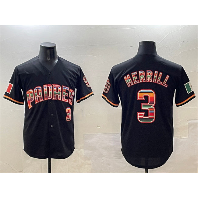 San Diego Padres #3 Jackson Merrill Black RONA Mexico Cool Base Stitched Jersey