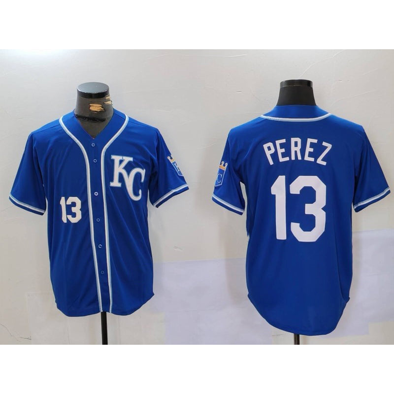 Kansas City Royals #13 Salvador Perez Number Blue RONA KC Cool Base Stitched Jersey