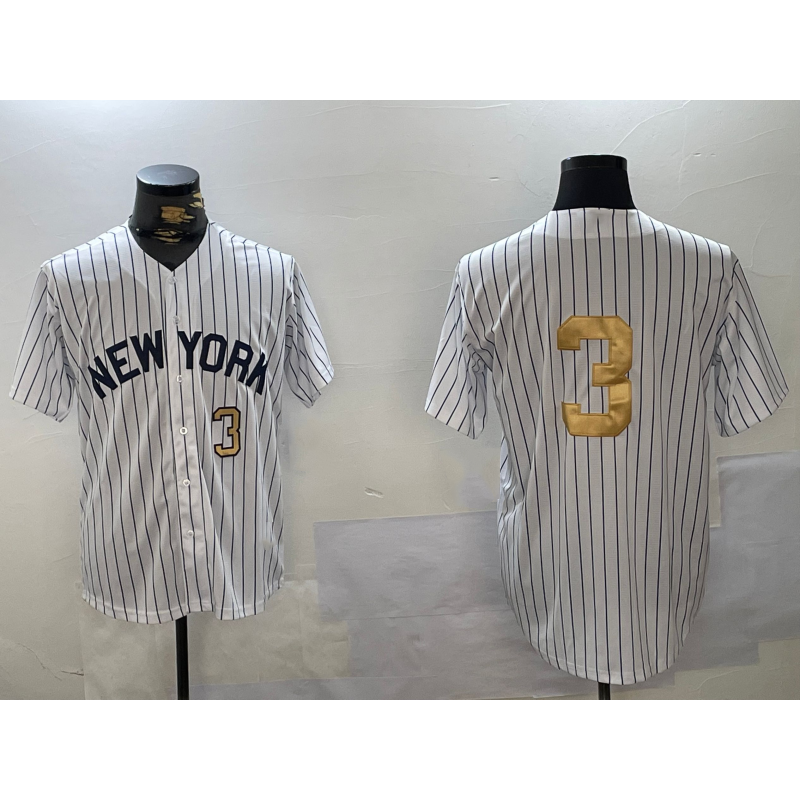 New York Yankees #3 Babe Ruth White RONA Pinstripe Without Name Fashion Cool Base Jerseys