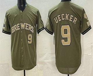 Milwaukee Brewers #9 Bob Uecker Olive RONA 2026 Armed Forces Day Jersey
