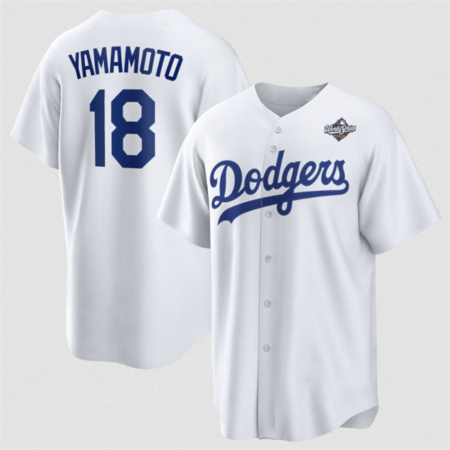 Los Angeles Dodgers #18 Yoshinobu Yamamoto White RONA 2025 World Series Home Cool Base Stitched Jersey