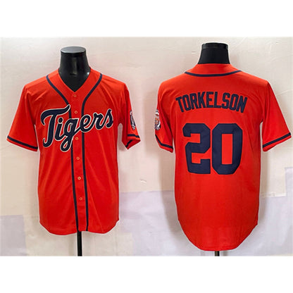 Detroit Tigers #20 Spencer Torkelson Orange RONA With Patch Cool Base Stitched Jersey