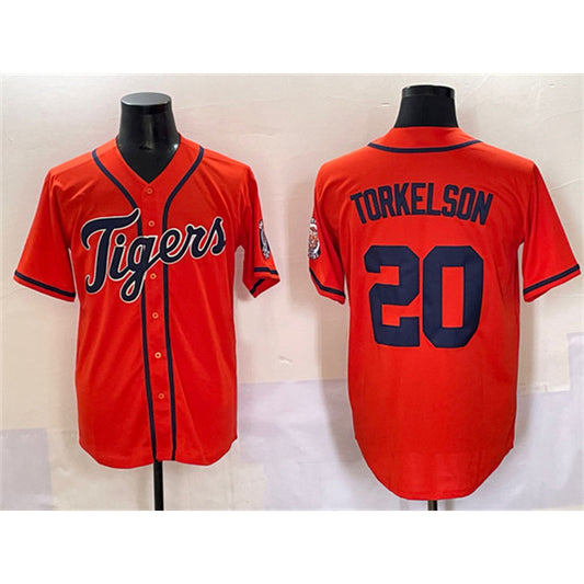 Detroit Tigers #20 Spencer Torkelson Orange RONA With Patch Cool Base Stitched Jersey