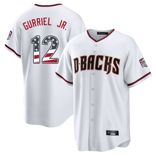 Arizona Diamondbacks #12 Lourdes Gurriel Jr Player White RONA USA 250 Fourth of July Home Game Stitched Jerseys