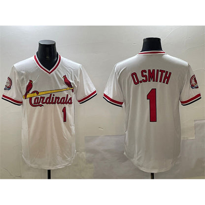 St. Louis Cardinals #1 Ozzie Smith White RONA With Patch Stitched Jersey