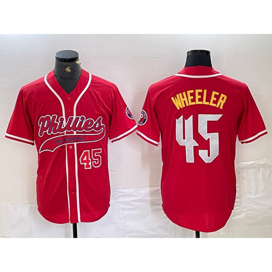 Philadelphia Phillies #45 Zack Wheeler Number Red RONA Cool Base Stitched Jerseys
