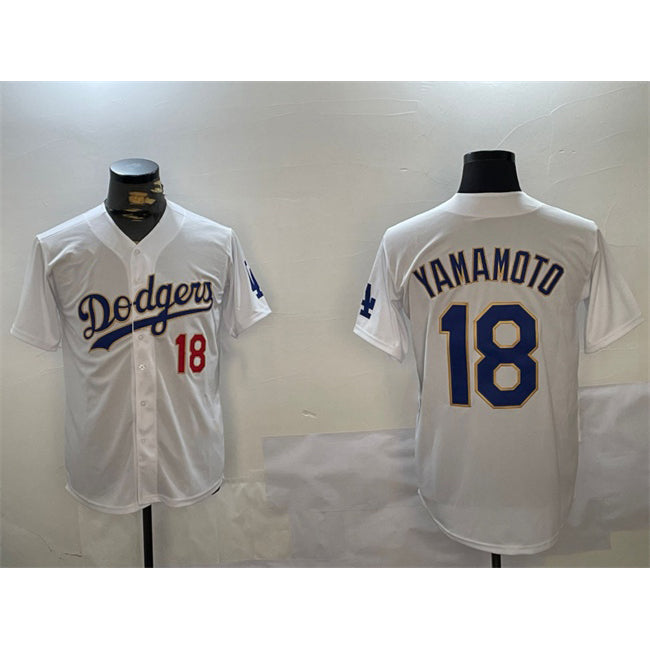 Los Angeles Dodgers #18 Yoshinobu Yamamoto White Gold RONA Home Limited Stitched Jerseys